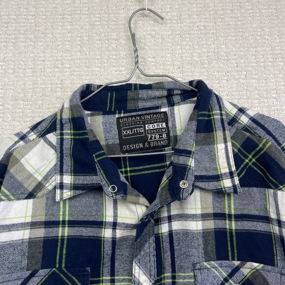 URBAN VINTAGE Snap Button Up Flannel Plaid Shirt Men SZ XXL Neon Green / Blue - Picture 2 of 14